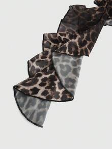 ROMWE Grunge Punk Plus Size Women Asymmetrical Layered Leopard Print Elastic Mesh Skirt, Sexy Punk Music Festival Party - Multicolor - View 4