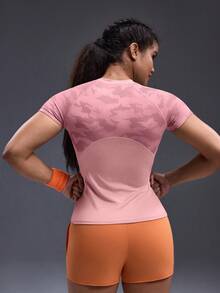 Powerista Áo thun thể thao cổ tròn tay raglan thoáng khí cho nữ, mùa hè - Hồng - Xem 2