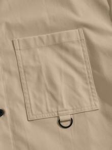 SWAVVY 男士休闲宽松短袖梭织衬衫，时尚日常穿着 - 卡其色 - 查看 4