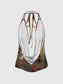 ROMWE Avant Chinese Style Buddhist Lotus Sexy Backless Halter Neck Camisole For Women - Multicolor - View 2