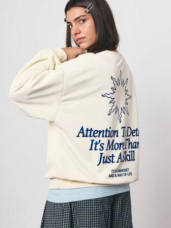 SURIMA 休闲简约印花连帽长袖宽松女式卫衣