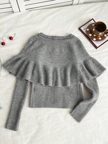 Elamini 休闲百搭女士斗篷开衫毛衣 - 灰色 - 查看 2