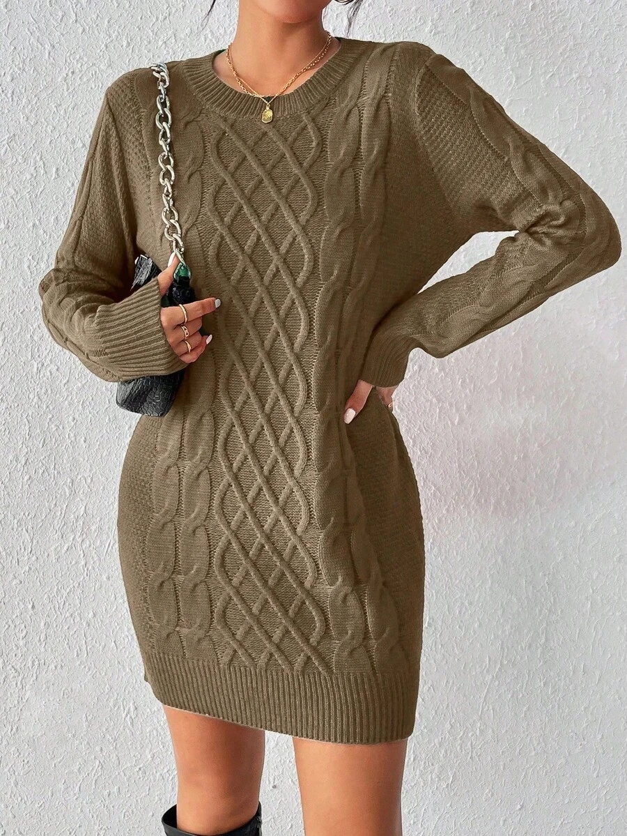Rafferiza Women's Twist Knit Sweater Dress For New Year Clothes - Coffee Brown - View 1