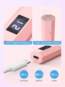 1 件手持式 LED 显示屏美甲灯，USB 充电便携式指甲烘干机，用于凝胶/抛光固化，适合家庭 DIY 使用 - 粉色 - 查看 8