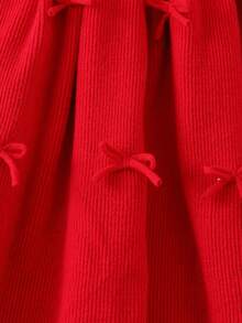 SHEIN Young Girls Ruffled Collar Bow Knitted Sweater Dress, Soft Thick Fabric, Suitable For Home, Outings, Parties, Autumn/Winter - Red - View 4