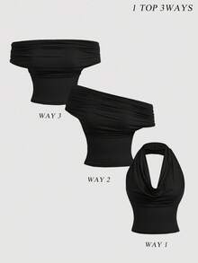 SHEIN MOD 3-Way Wear Women's Casual Solid Color Slim Fit Top For Summer, Cowl Neck Top, Off The Shoulder Top, Aesthetic Tops, Festival, Country Outfits, Beach Vacation Wear, Tea Party, Modest, Prom Top, Cute Tops, Plus Size Camisole And Tank Top