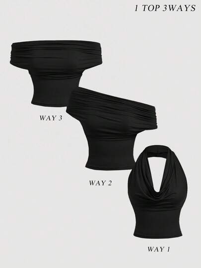 SHEIN MOD 3-Way Wear Women's Casual Solid Color Slim Fit Top For Summer, Cowl Neck Top, Off The Shoulder Top, Aesthetic Tops, Festival, Country Outfits, Beach Vacation Wear, Tea Party, Modest, Prom Top, Cute Tops, Plus Size Camisole And Tank Top