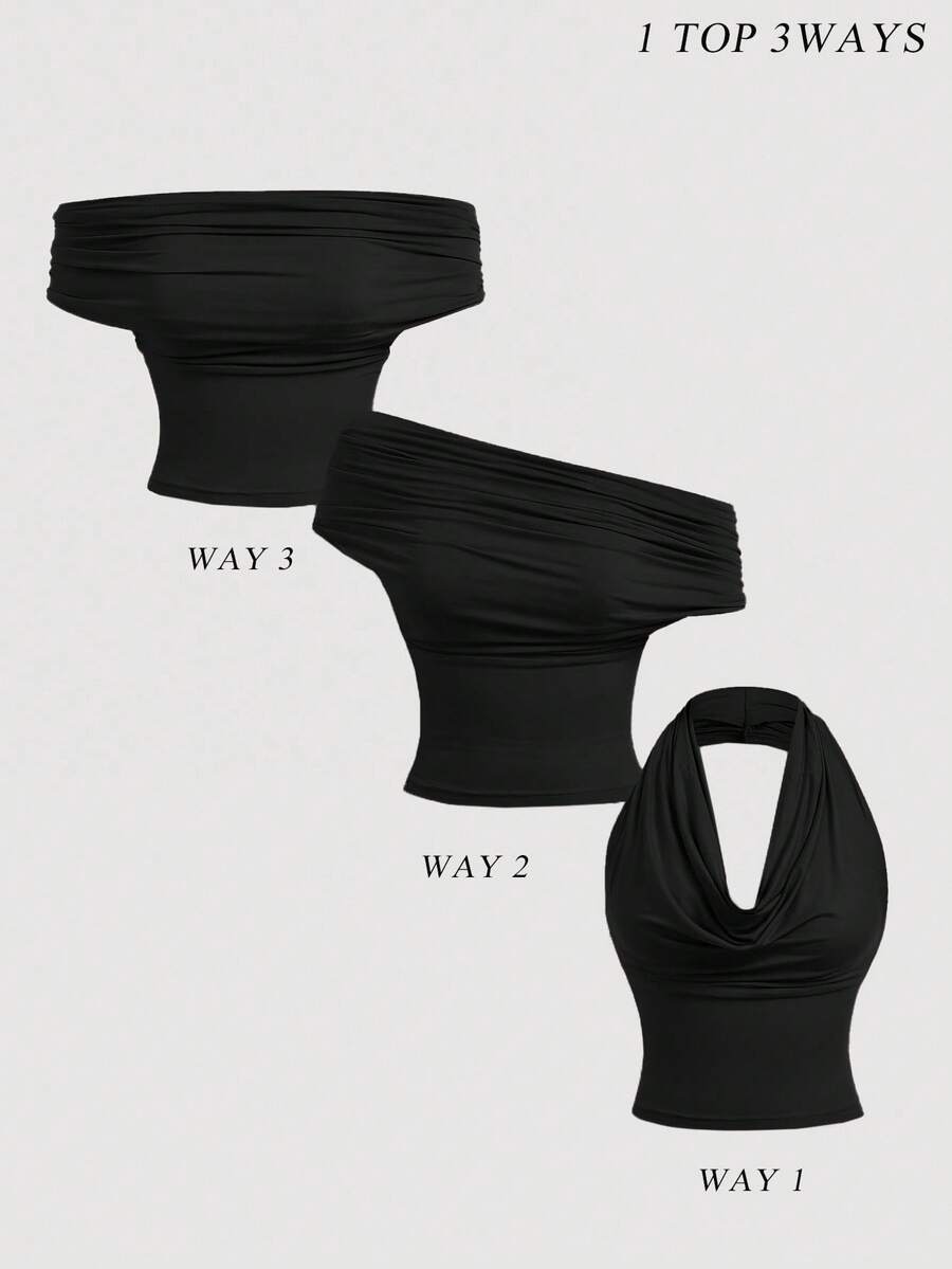 SHEIN MOD 3-Way Wear Women's Casual Solid Color Slim Fit Top For Summer, Cowl Neck Top, Off The Shoulder Top, Aesthetic Tops, Festival, Country Outfits, Beach Vacation Wear, Tea Party, Modest, Prom Top, Cute Tops, Plus Size Camisole And Tank Top