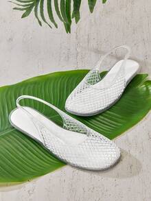 Solezae 女士透明果冻透气网眼露跟芭蕾平底鞋——优雅、柔软，度假必备 - 銀色 - 查看 6