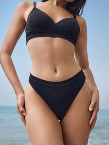 Ocili Leisure Extremely Stretchy Seamless & Skin-Friendly Mid-Rise String Comfortable Solid Sexy Thong-Black - Black - View 9