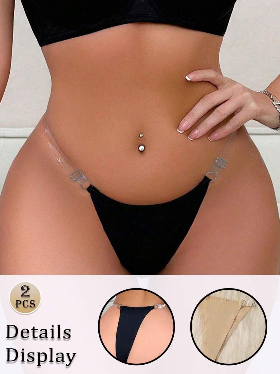 Seamless Clear Strap Trim Sexy Thongs Panty Set 2packs - Multicolor - View 1