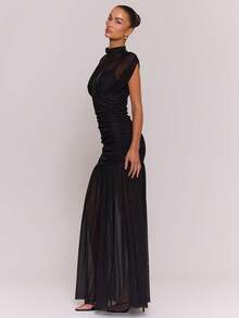 MUSERA 网纱衬里褶皱长裙，舒适可爱，休闲百搭，适合夜晚外出、约会、派对等场合，尽显优雅气质。 - 黑色 - 查看 3