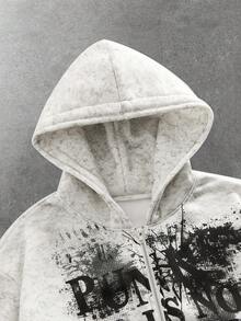 ROMWE MEN Street Life Áo nỉ có mũ họa tiết tối màu thời trang thu đông dành cho nam - trắng - Xem 3