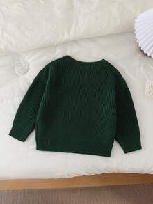 Sparklyn Suéter casual de niña con bordado de letras, otoño/invierno - Verde Oscuro - Ver 2