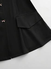 GlowEve CURVE Plus Size Women Elegant Solid Color Peplum Hem Blouse With Metallic Bow Decor And Puff Sleeves - Black - View 3