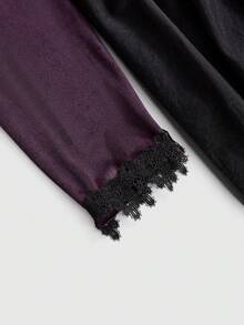 ROMWE EDITION 哥特式暗黑女王风格女巫万圣节服装，深V领蕾丝边天鹅绒A字加大码连衣裙 - 紫色 - 查看 8