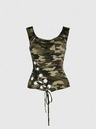 J-Fashion Y2K Babe Anime Eye Camouflage Print Tight Fit Women Kpop T-Shirt