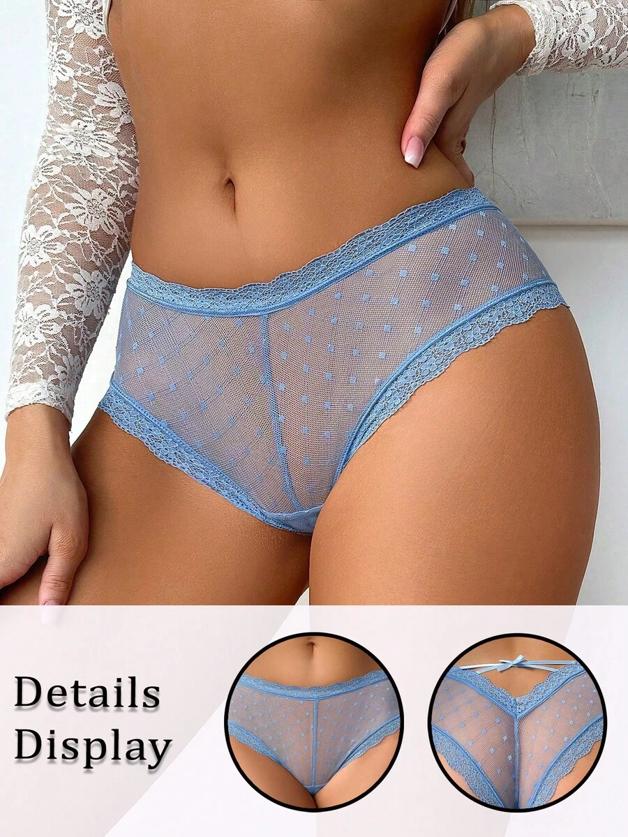 SHEIN 1pc Women's Elegant Lace Trim Panties - Baby Blue - View 1