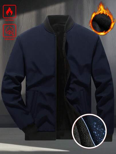 Manfinity Homme Chaqueta casual con forro térmico para hombres de talla grande, versátil para otoño/invierno