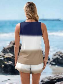 Sylviya 2pcs/Set Women Casual Ombre Pattern Sleeveless Round Neck Tank Top And Shorts Set, Summer,Vacation - Multicolor - View 2