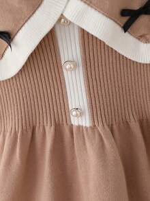 Souflis Souflis Girls' Collared Sweater Dress,Bow Decor Long Sleeve Knit Dress,White Peter Pan Collar School Girl Academic Style,Back-To-School Toddler Autumn Dress - Khaki - View 5