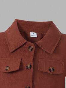 Sweetra 2 件女童时尚西装领长袖夹克搭配松紧腰 A 字形花卉印花吊带裙套装，适合休闲、度假穿着，春秋季 - 棕色 - 查看 3