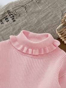 SHEIN LMoss Kids LMoss Cute And Versatile Milk White Simple High Neck Long Sleeve Sweater For Baby Girls, Autumn/Winter - Pink - View 3