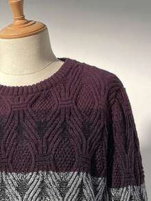 Manfinity Homme Plus Size Men's Contrast Color Round Neck Long Sleeve Casual Sweater, Autumn/Winter - Multicolor - View 3
