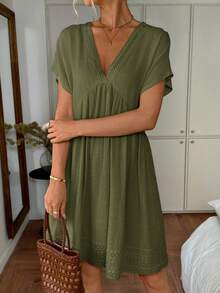Easowa 夏季亚麻风格宽松休闲连衣裙，适合女性穿着，也适合音乐节穿着。 - 綠色 - 查看 5