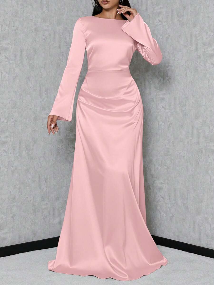 SHEIN Tall Váy đuôi cá tay kèn cao cấp cho nữ - Bụi hồng - Xem 1