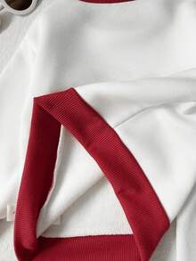 SHEIN 2 piezas Conjunto de niña bebé dulce y lindo con parte superior de sudadera de manga larga con cuello redondo y estampado de cerezas rojas y blancas, y pantalones de chándal con cintura elástica, de textura suave y gruesa, cómodo, para Navidad, Año Nuevo, fiestas, uso diario, primavera, otoño e invierno - Blanco - Ver 12