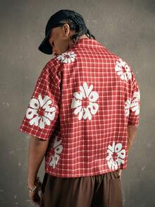 AXEPEAK Men's Casual Plaid & Letter Print Short Sleeve Shirt, Summer - Multicolor - View 1