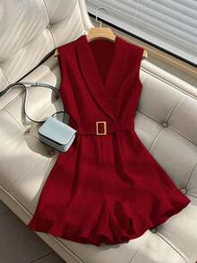 Franclia Elegant Jumpsuit With Belt, Draping Design For Women - Red - View 1