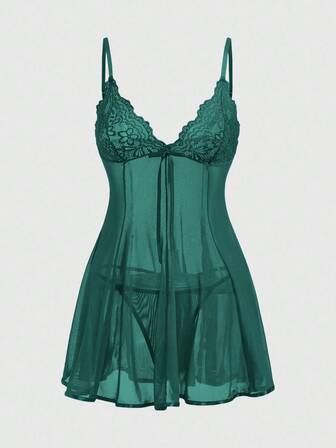 J-Fashion Conjunto de vestido transparente sexy con parches de encaje y malla, estilo vanguardista Y2K