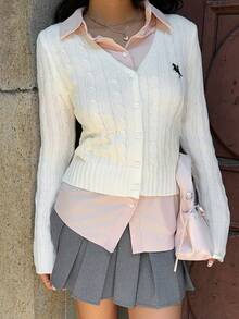 MainGRL Áo khoác cardigan mỏng dài tay thêu nút phía trước cổ chữ V cho nữ màu trắng - trắng - Xem 5