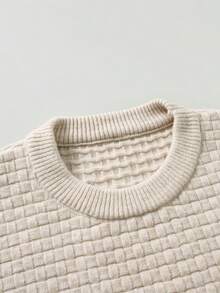 Manfinity Homme 男士纯色圆领长袖休闲毛衣，秋冬季 - 杏色 - 查看 3