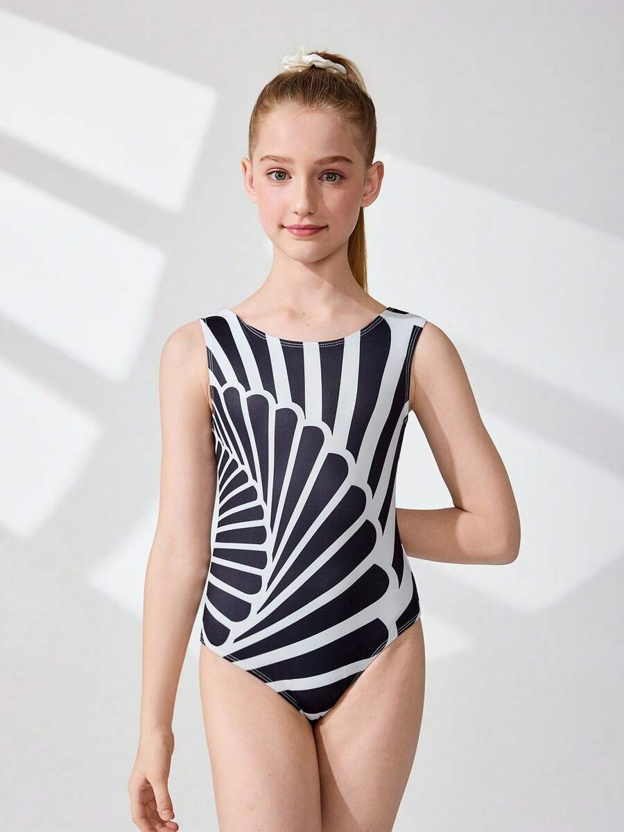 Bộ đồ liền thân không tay cho bé gái tuổi teen, họa tiết sọc và in, phù hợp cho các hoạt động thể thao thường ngày - Nhiều màu - Xem 1