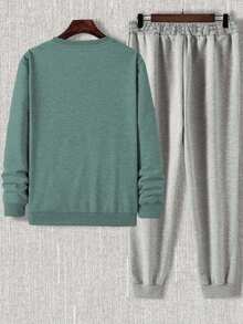 EURMUSE Cotton Men Letter Graphic Sweatshirt & Sweatpants - Multicolor - View 2