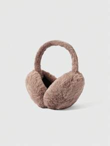 Aloruh 1pc Coffee Brown Winter Earmuffs Foldable Fluffy Fleece Ear Warmers Women Cute Ear Covers Adjustable Headband With Fuzzy Thermal Lined Furry Winter Earmuffs - Coffee Brown - View 2