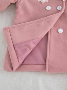 SHEIN 2件套秋季女童连衣裙，优雅休闲，长袖蕾丝装饰学院风连衣裙+帽子 - 粉色 - 查看 7