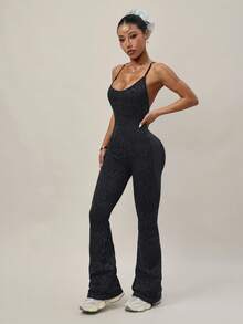 Dewbera Women's Fashionable Leopard Print Criss-Cross Backless Jumpsuit, Summer - Dark Grey - View 5