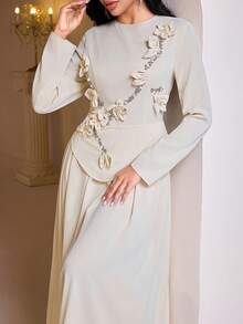 Veilorie Women's Elegant 3D Floral Rhinestone Decorated Arabic Style Dress - Mustard Yellow - View 1