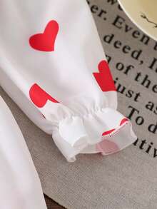 Elladie kids 情人节女童编织荷叶边领泡泡袖爱心印花连衣裙 - 紅色 - 查看 5