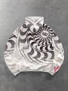 ROMWE MEN Street Life Men's Digital Print Graffiti Hooded Zip-Up Long Sleeve Sweatshirt - Beige - View 2