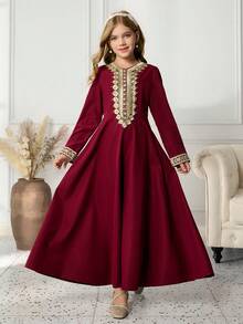 Váy dự tiệc ren thanh lịch cho bé gái tuổi mới lớn - Đỏ - Xem 4