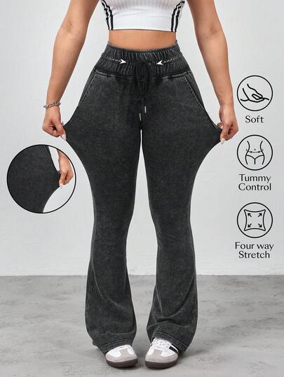 Flexra Jeans évasés élastiques taille haute de couleur unie pour femmes