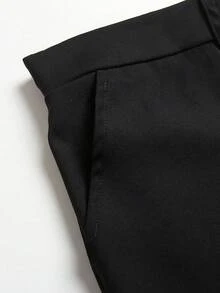 SHEIN Tall CURVE 大码女式纯色休闲百搭优质粘胶直筒松紧腰裤，适合工作和日常穿着，秋冬季 - 黑色 - 查看 6