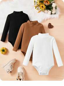 Bebé niña 3 piezas Body de cuello alto tejido de canalé - Multicolor - Ver 2