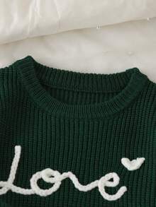 Sparklyn Suéter casual de niña con bordado de letras, otoño/invierno - Verde Oscuro - Ver 3