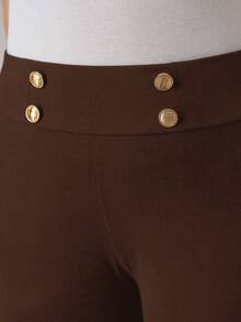 Chikora Plus Size Solid Color Versatile Leggings, Suitable For Commuting Curve Plus Plus Size Pants Brown Pants For Women Curve Plus Size Pants - Coffee Brown - View 8